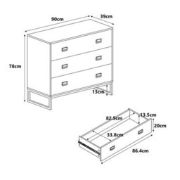 Melody Maison Large 3 Drawer Chest Of Drawers And Pair Of Bedside Tables - Elle Black Stone Range - thumbnail 7