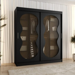 Arte Bahrain Iii Black Sliding Door Wardrobe 180Cm - Modern Smoked Glass Wardrobe With Two Hanging Rails - thumbnail 1
