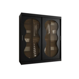 Arte Bahrain Iii Black Sliding Door Wardrobe 180Cm - Modern Smoked Glass Wardrobe With Two Hanging Rails - thumbnail 2