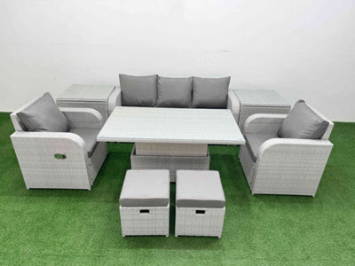 Fimous Pe Rattan Garden Furniture Set Reclining Chair Sofa Lounge Sofa Set Adjustable Lifting Table 2 Side Table 2 Small Stools - image 1