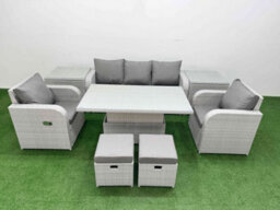 Fimous Pe Rattan Garden Furniture Set Reclining Chair Sofa Lounge Sofa Set Adjustable Lifting Table 2 Side Table 2 Small Stools - thumbnail 1