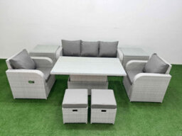 Fimous Pe Rattan Garden Furniture Set Reclining Chair Sofa Lounge Sofa Set Adjustable Lifting Table 2 Side Table 2 Small Stools - thumbnail 2