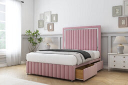"Comfort Boston Chrome Pink Plush Divan Bed Set 4 Drawers - 54"" Floor Standing & 12"" Footboard 4'6 Double" - thumbnail 2