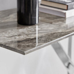 Furniturebox Uk Leonardo Console Table With Grey Glass Marble Effect Top And Silver Legs - thumbnail 4