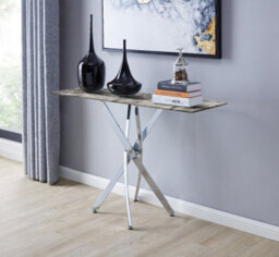 Furniturebox Uk Leonardo Console Table With Grey Glass Marble Effect Top And Silver Legs - thumbnail 1