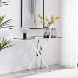 Furniturebox Uk Leonardo Console Table With Grey Glass Marble Effect Top And Silver Legs - thumbnail 2