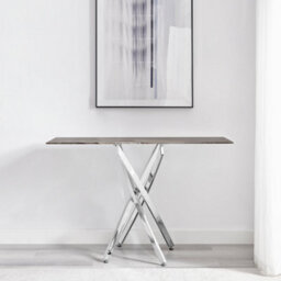 Furniturebox Uk Leonardo Console Table With Grey Glass Marble Effect Top And Silver Legs - thumbnail 3