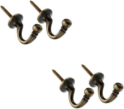 SISI UK Antique Brass Tie Backs Ball End Curtain Drape Tassel Screw In Hooks U Shaped Curtain Tie Hooks For Curtains Clothes Coat Hangerx4 - image 1