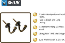 SISI UK Antique Brass Tie Backs Ball End Curtain Drape Tassel Screw In Hooks U Shaped Curtain Tie Hooks For Curtains Clothes Coat Hangerx4 - thumbnail 3