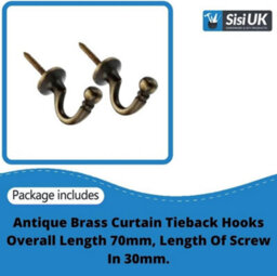SISI UK Antique Brass Tie Backs Ball End Curtain Drape Tassel Screw In Hooks U Shaped Curtain Tie Hooks For Curtains Clothes Coat Hangerx4 - thumbnail 2