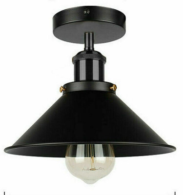 Vintage Led Semi Flush Mount Ceiling Light With Metal Cone Shade For Hall Living Room Or Lounge - image 1