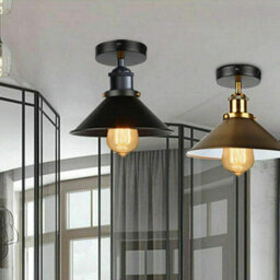 Vintage Led Semi Flush Mount Ceiling Light With Metal Cone Shade For Hall Living Room Or Lounge - thumbnail 4