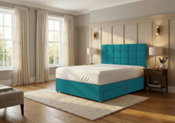 Adore Designs Ashford Plush Velvet Divan Bed, Headboard - 5Ft Kingsize - Mallard - 2 Drawers Same Side - thumbnail 1