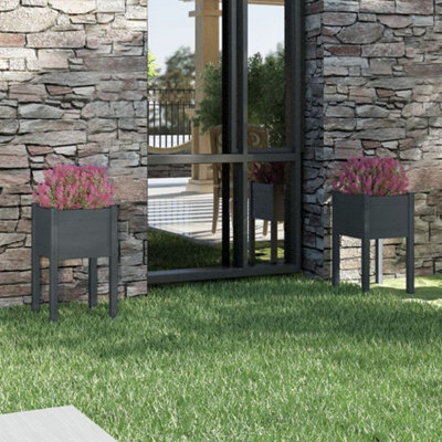 Berkfield Garden Planters 2 Pcs Grey 40X40X70 Cm Solid Pinewood - image 1