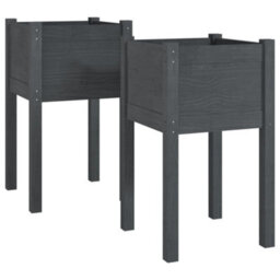 Berkfield Garden Planters 2 Pcs Grey 40X40X70 Cm Solid Pinewood - thumbnail 2
