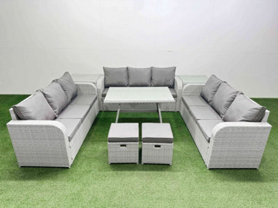 Fimous 11 Seat Outdoor Pe Rattan Garden Furniture With Cushions 3 Seater Sofa 2 Side Tables 2 Small Stools Light Grey - image 1