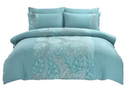 Homes & Linen Teal Luxury Velvet Duvet Cover Set With Botanical Leaf Cut-Out Design & Pillowcases - thumbnail 5