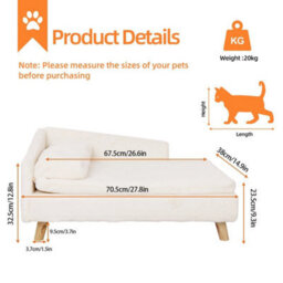 Soft Plush Cat Dog Sofa Bed Elevated Lazy Couch With Cosy Cushion Mat And Pillow Small - 70 X 40 X 39Cm - thumbnail 2