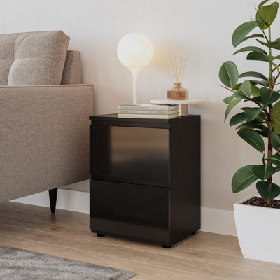 Urbn-Living Urbnliving 49Cm Height Black Gloss 2 Drawer High Wooden Bedside Cabinet No Handle Drawer Storage - image 1