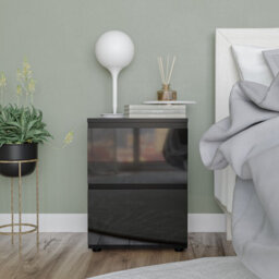 Urbn-Living Urbnliving 49Cm Height Black Gloss 2 Drawer High Wooden Bedside Cabinet No Handle Drawer Storage - thumbnail 3