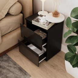 Urbn-Living Urbnliving 49Cm Height Black Gloss 2 Drawer High Wooden Bedside Cabinet No Handle Drawer Storage - thumbnail 2