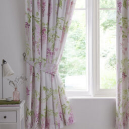 Dreams & Drapes Wisteria Floral Print Pair Of Pink Pencil Pleat Curtains With Tie-Backs - thumbnail 3