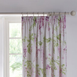 Dreams & Drapes Wisteria Floral Print Pair Of Pink Pencil Pleat Curtains With Tie-Backs - thumbnail 2