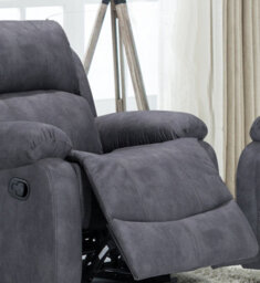Furnishings For Less UK Alaska Grey Suede Fabric 3 Piece Sofa Suite Manual Reclining Armchairs + Static 3 Seater Seater Sofa High Back - thumbnail 4