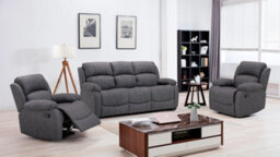 Furnishings For Less UK Alaska Grey Suede Fabric 3 Piece Sofa Suite Manual Reclining Armchairs + Static 3 Seater Seater Sofa High Back - thumbnail 1