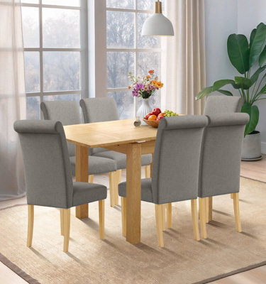 Hallowood Furniture Waverly Oak Small Extending Table With 6 Roll Top Linen Fabric Chairs In Grey - image 1