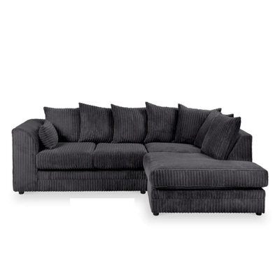 Byron Right Hand Black Jumbo Cord Corner Sofa - image 1