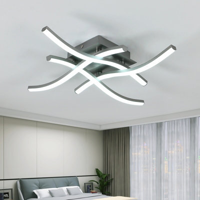 Pheashine Brushed Grey 4 Arm Curved Led Ceiling Light 24W 6500K Cool White 45X45X8Cm 220-240V - image 1