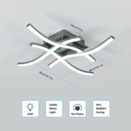 Pheashine Brushed Grey 4 Arm Curved Led Ceiling Light 24W 6500K Cool White 45X45X8Cm 220-240V - thumbnail 2