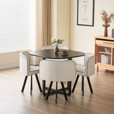 Comfy Living Black 90Cm Square Dining Table Set With 4 White Chairs - image 1