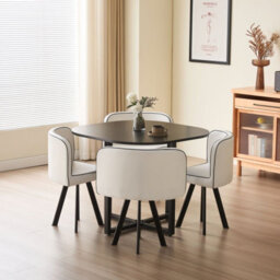 Comfy Living Black 90Cm Square Dining Table Set With 4 White Chairs - thumbnail 1