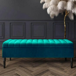 Safar 120Cm Ottoman Storage Bench - Plush Velvet Shoe Bench - Emerald Green Lined Upholstery Storage Footstool