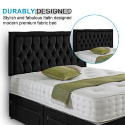 Dining Tables Lisbon Matching Headboard Divan Set, 2 Drawer On Same Side With Sprung 1500 Comfort Mattress - Damask Fabric Black - King - thumbnail 3