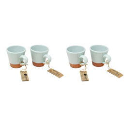 Verano Spanish Ceramics Rustic Pastel Half Dipped Terracotta Kitchen Set Of 4 Conical Cups Pale Green 9Cm