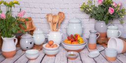 Verano Spanish Ceramics Rustic Pastel Half Dipped Terracotta Kitchen Set Of 4 Conical Cups Pale Green 9Cm - thumbnail 2