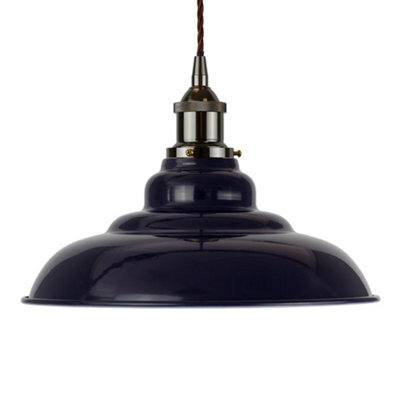 Navy Blue St Edmund's Painted Dome Pendant Light With Black Nickel Lamp Holder And Brown Twisted Cable - Se Home - image 1