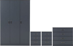 Seconique Dakota 3 Door Wardrobe Bedroom Set Grey