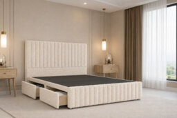 "Nexus Verona Cream Teddy Divan Bed Base 2 Drawers Left Side With 54"" Floor Standing Headboard 12"" Footboard 3' Single" - thumbnail 1