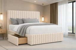 "Nexus Verona Cream Teddy Divan Bed Base 2 Drawers Left Side With 54"" Floor Standing Headboard 12"" Footboard 3' Single" - thumbnail 3