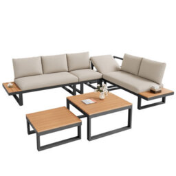 Btm 5To6 Seater Garden Lounge Set, Iron Frame, Reclining Seats, 2 Wpc Tables, Beige/grey - thumbnail 9