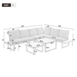 Btm 5To6 Seater Garden Lounge Set, Iron Frame, Reclining Seats, 2 Wpc Tables, Beige/grey - thumbnail 4