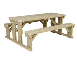 Arbor Garden Solutions Abies Wooden Picnic Bench And Table Set, Rounded Outdoor Dining Set (5Ft, Natural Finish)