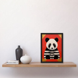 Artery8 Panda With Stripes Fun Kids Bedroom Baby Nursery Bright Bold Artwork Red Black White Wall Art Print - A4 Size - thumbnail 2