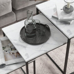 Wyld Haus Rekaco Marble-Effect 3-Piece Nesting Tables Set - Hairpin Legs, White & Black - thumbnail 8