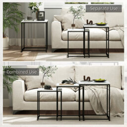 Wyld Haus Rekaco Marble-Effect 3-Piece Nesting Tables Set - Hairpin Legs, White & Black - thumbnail 4