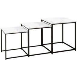 Wyld Haus Rekaco Marble-Effect 3-Piece Nesting Tables Set - Hairpin Legs, White & Black - thumbnail 2